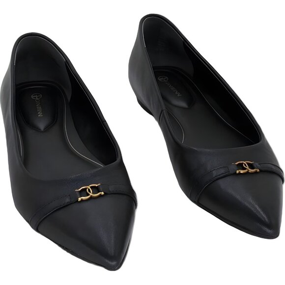 Giani Bernini Bentley Pointed Toe Flats Black Leather Dress Shoes US 8.5M - Picture 1 of 6
